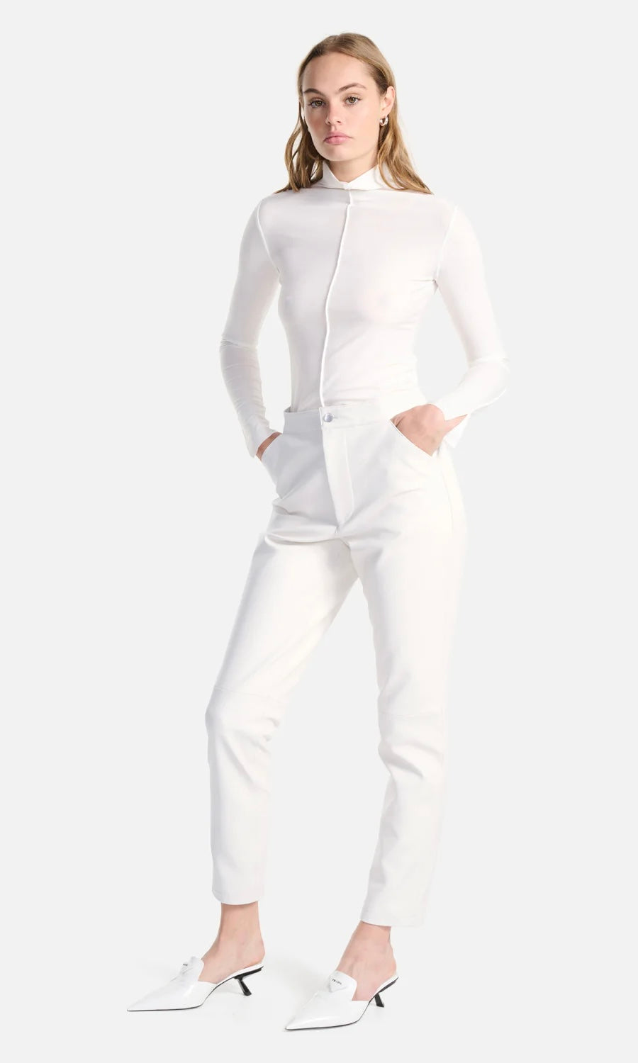 Ena Pelly Ava Leather Pant In Vintage White