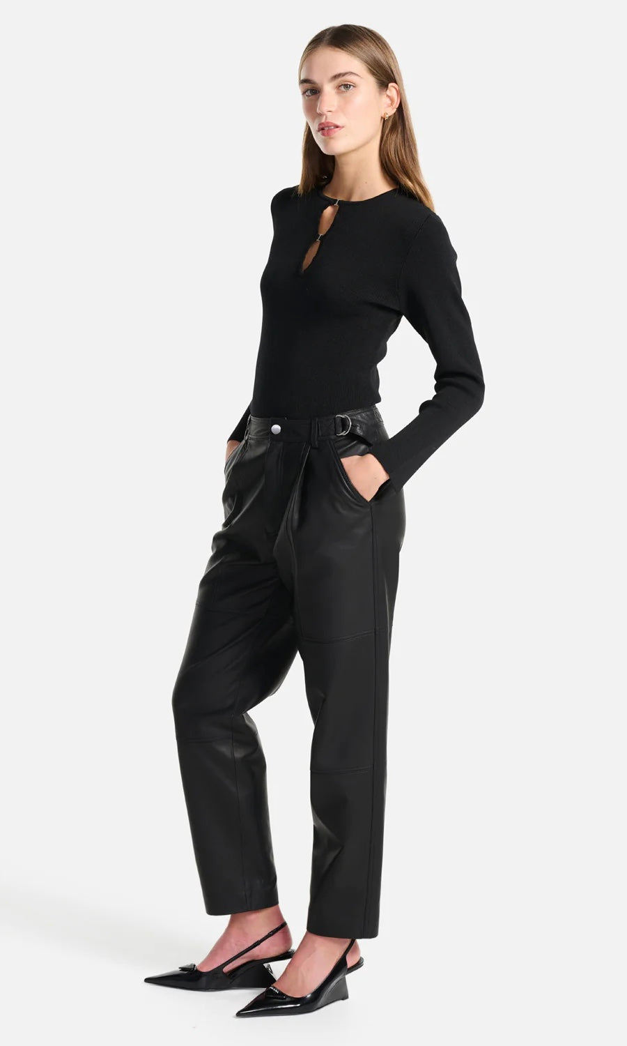 Ena Pelly Hazel Buckled Leather Pant In Black
