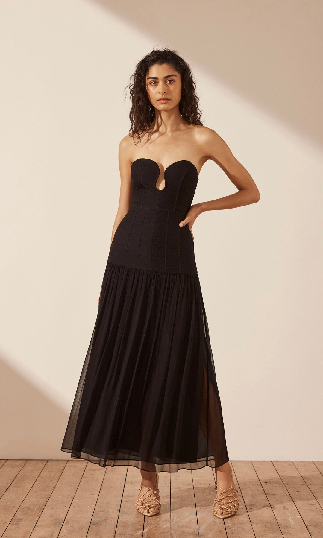 Shona Joy Isola Strapless Ruched Midi Dress In Black