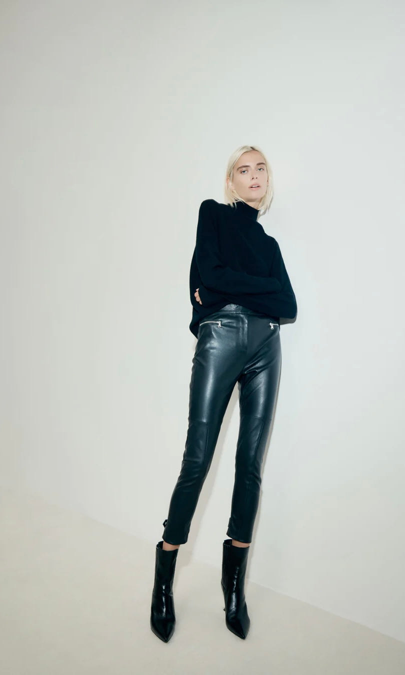 Manning Cartell Unzipped Cropped Leather Pant In Black