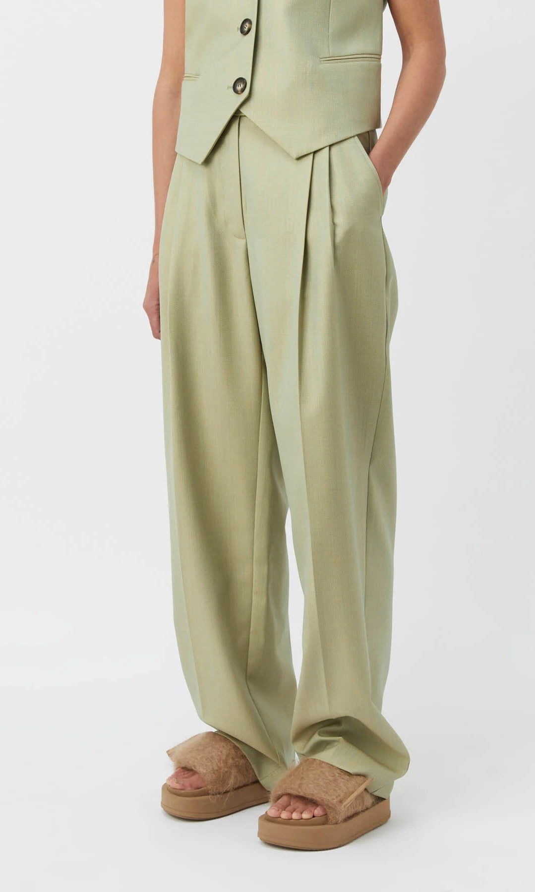 Camilla and Marc Jaccard Wool Pant In Lime Blue