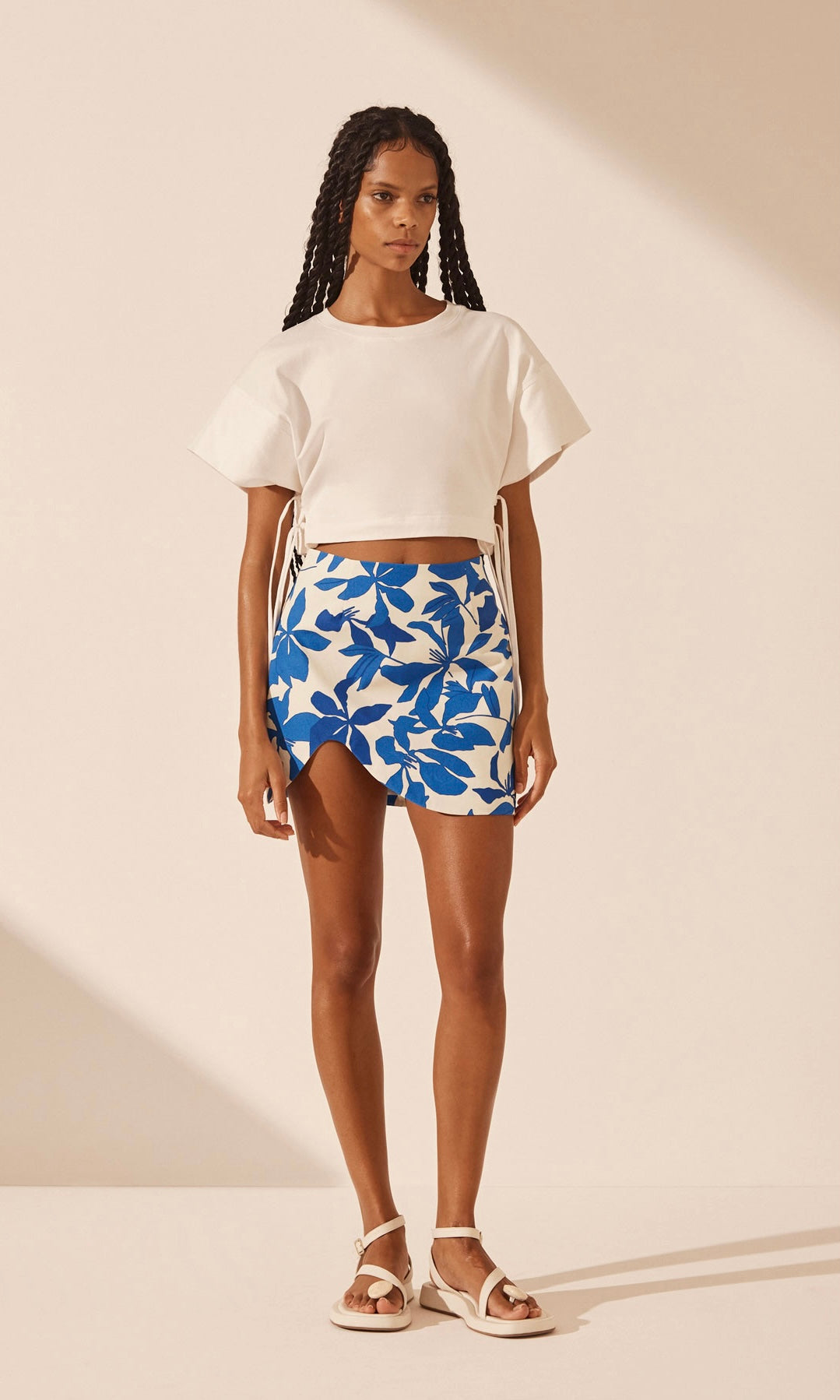 Shona Joy Bleue Asymmetrical Mirco Mini Skirt In Ivory/Aqua