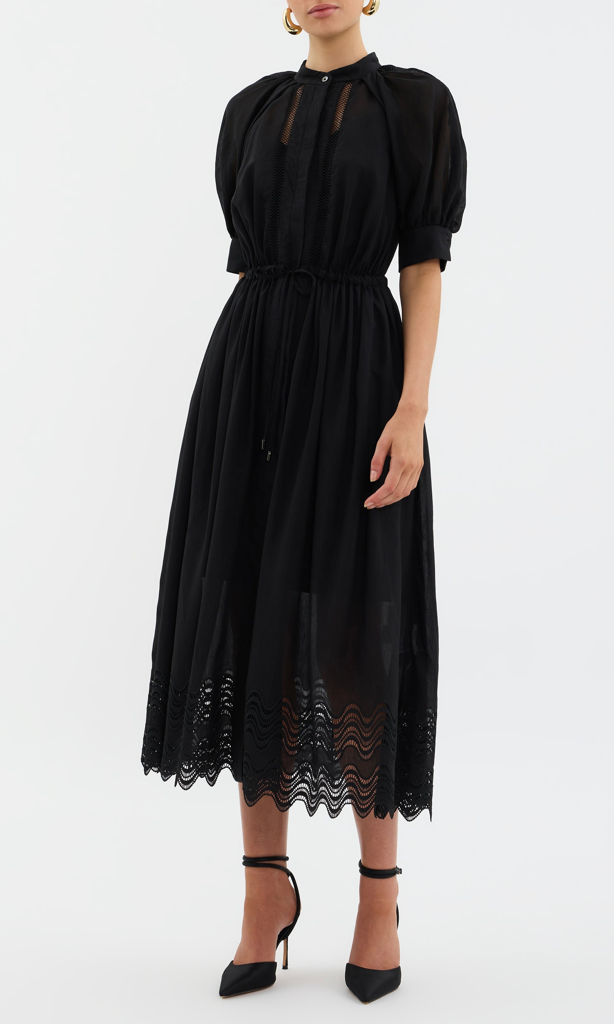 Rebecca Vallance Angelina Puff Sleeve Midi Dress In Black
