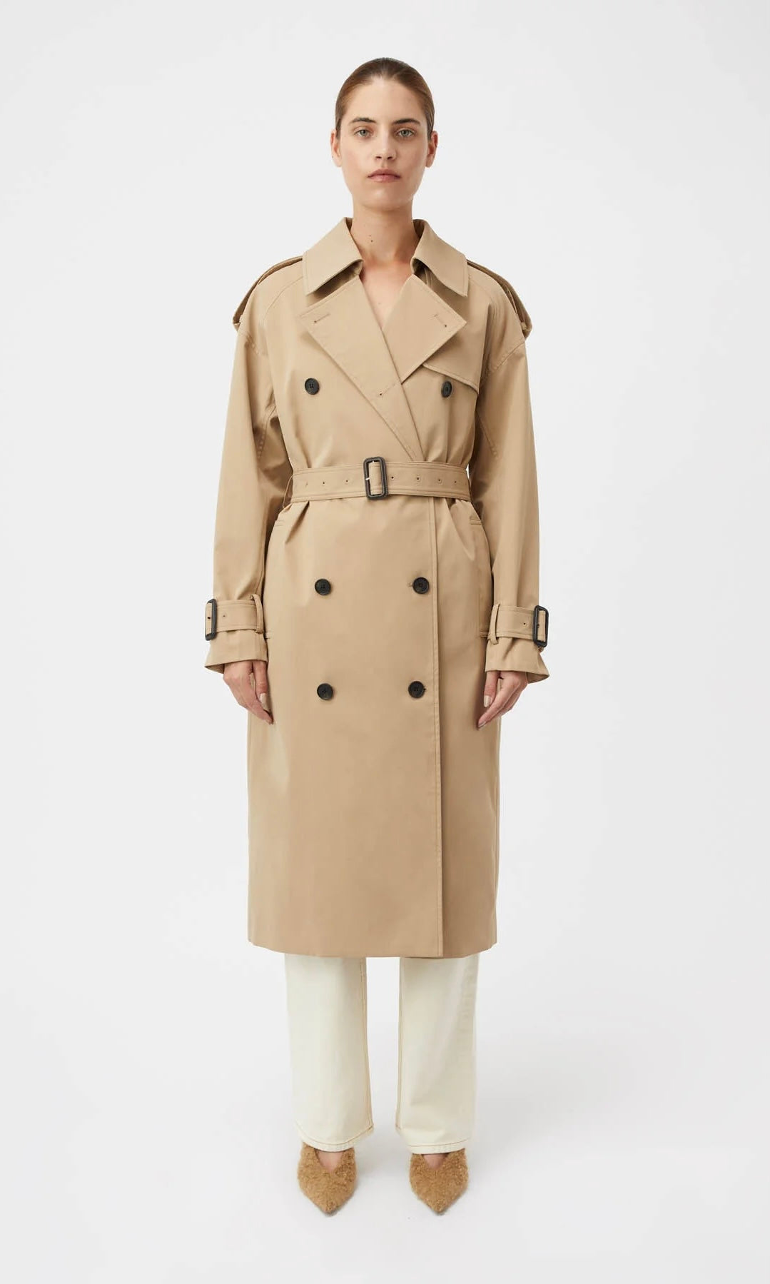 Camilla and Marc Evans Mid Length Trench In Sand