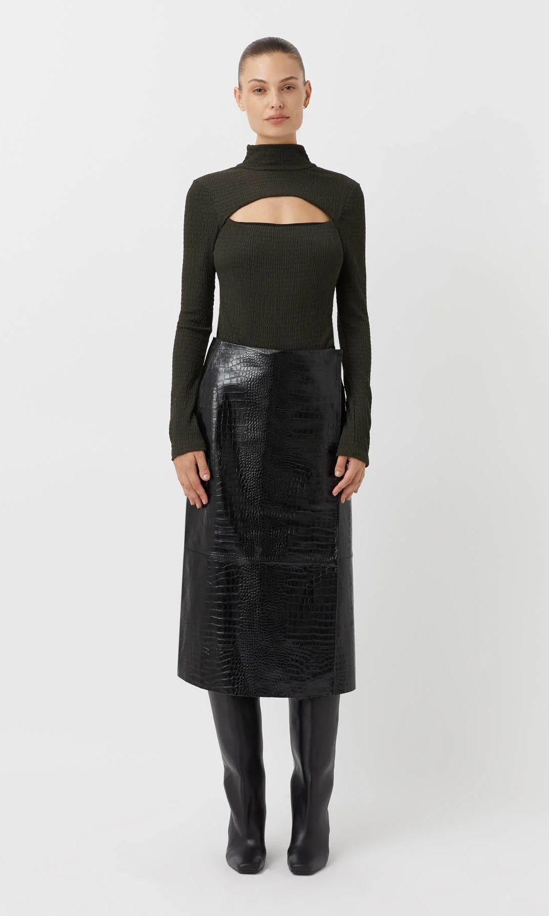 Camilla and Marc Rey Long Sleeve Top In Dark Moss