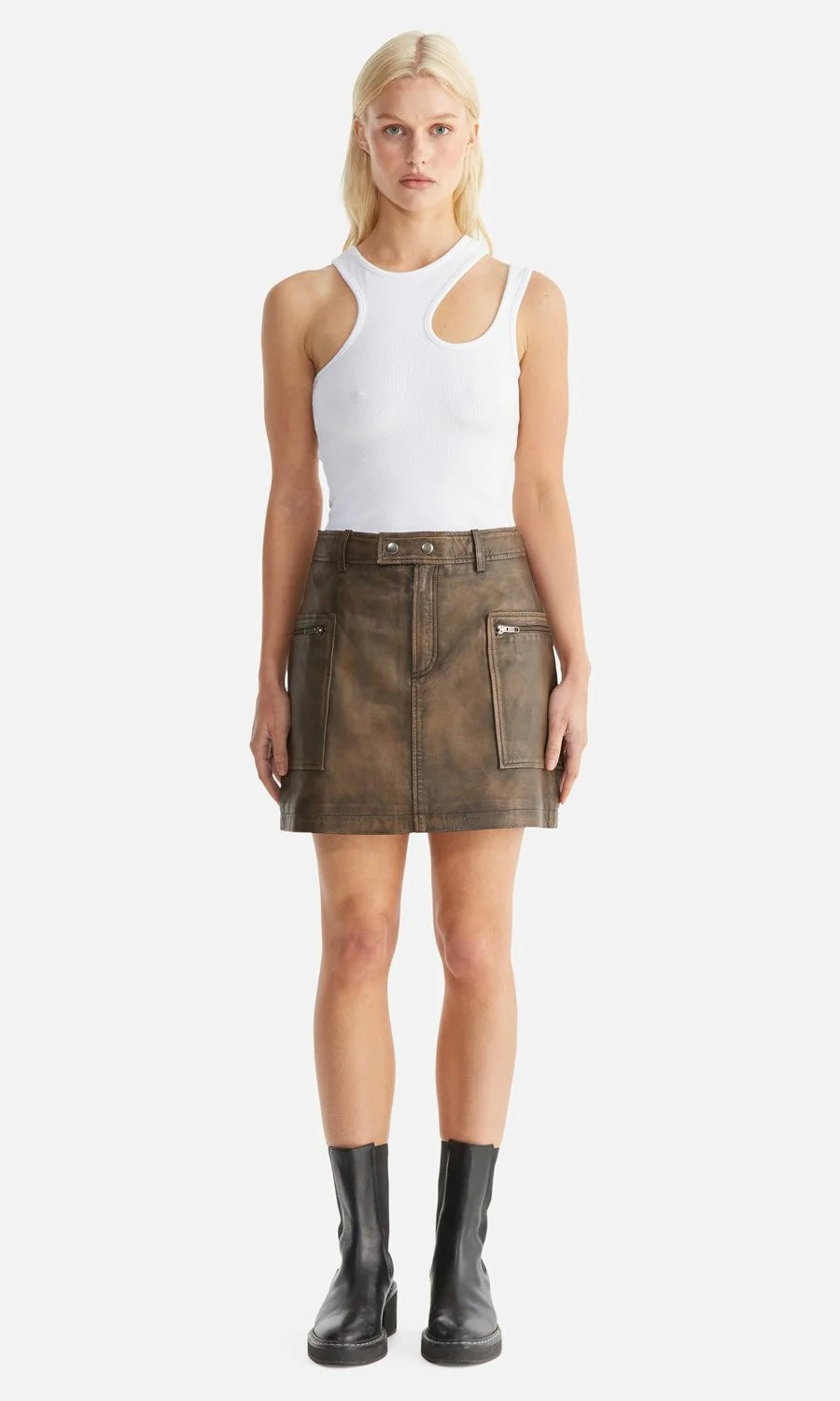 Ena Pelly Lennie Leather Mini Skirt In Worn Brown