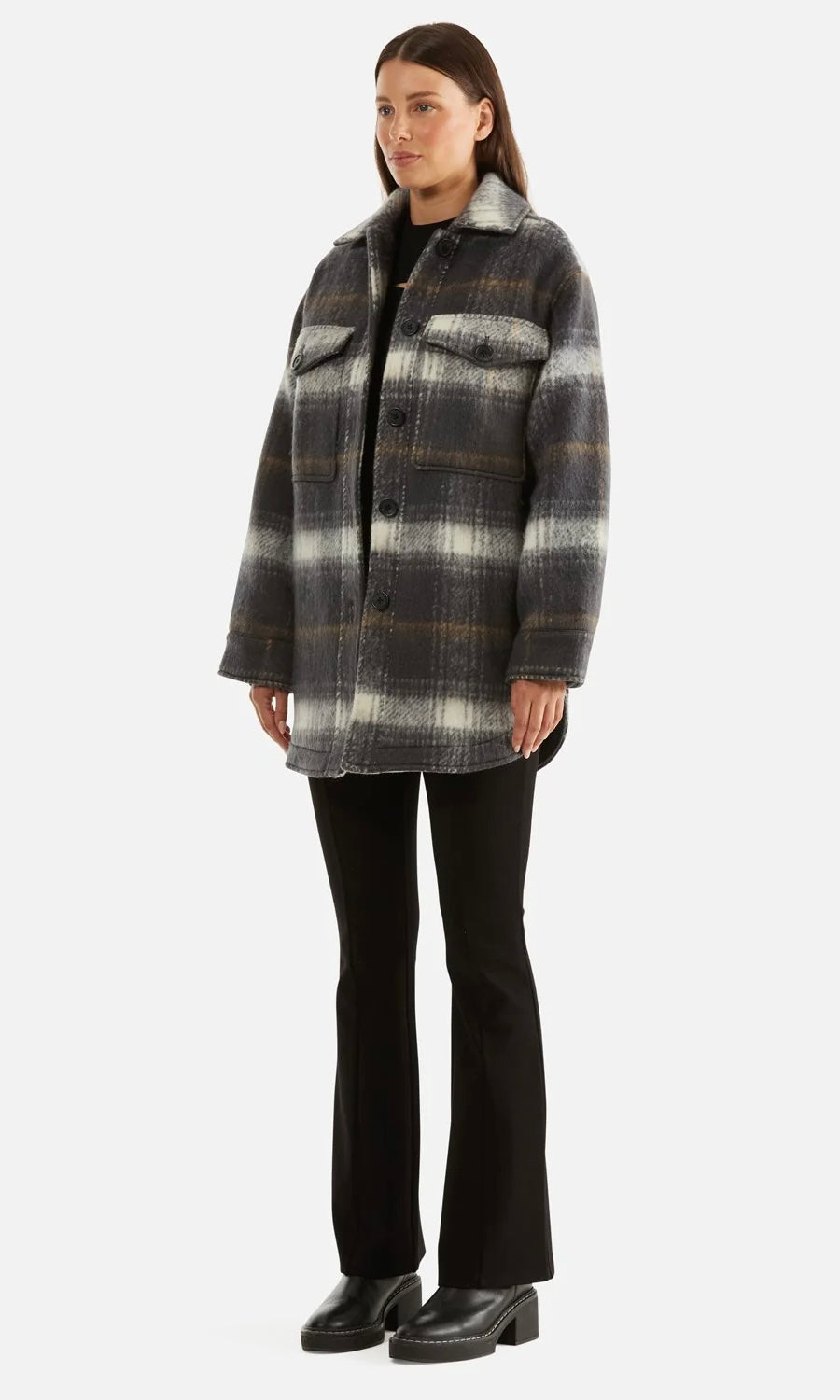 Ena Pelly Natali Wool Shacket In Charcoal Check