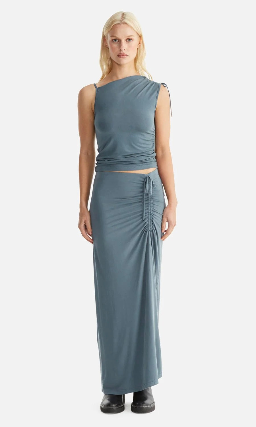 Ena Pelly Joey Ruched Midi Skirt In Teal