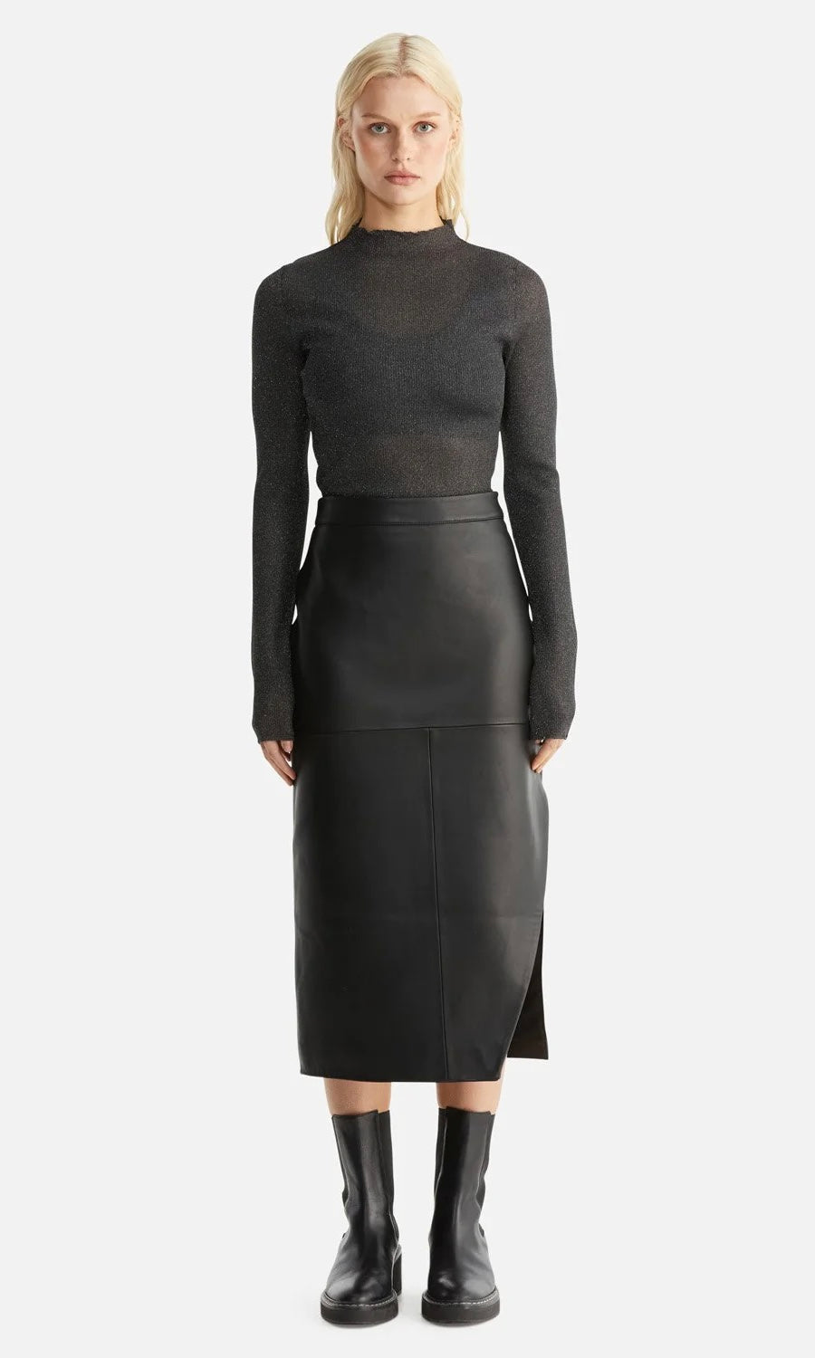 Ena Pelly Morgan Leather Midi Skirt In Black