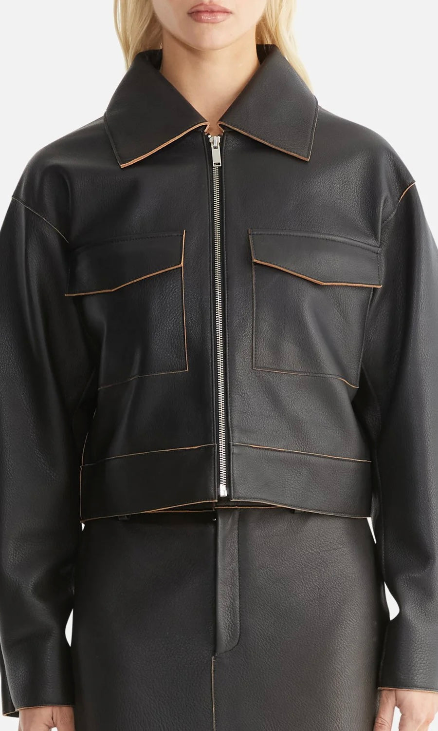Ena Pelly Wednesday Edged Leather Jacket In Black