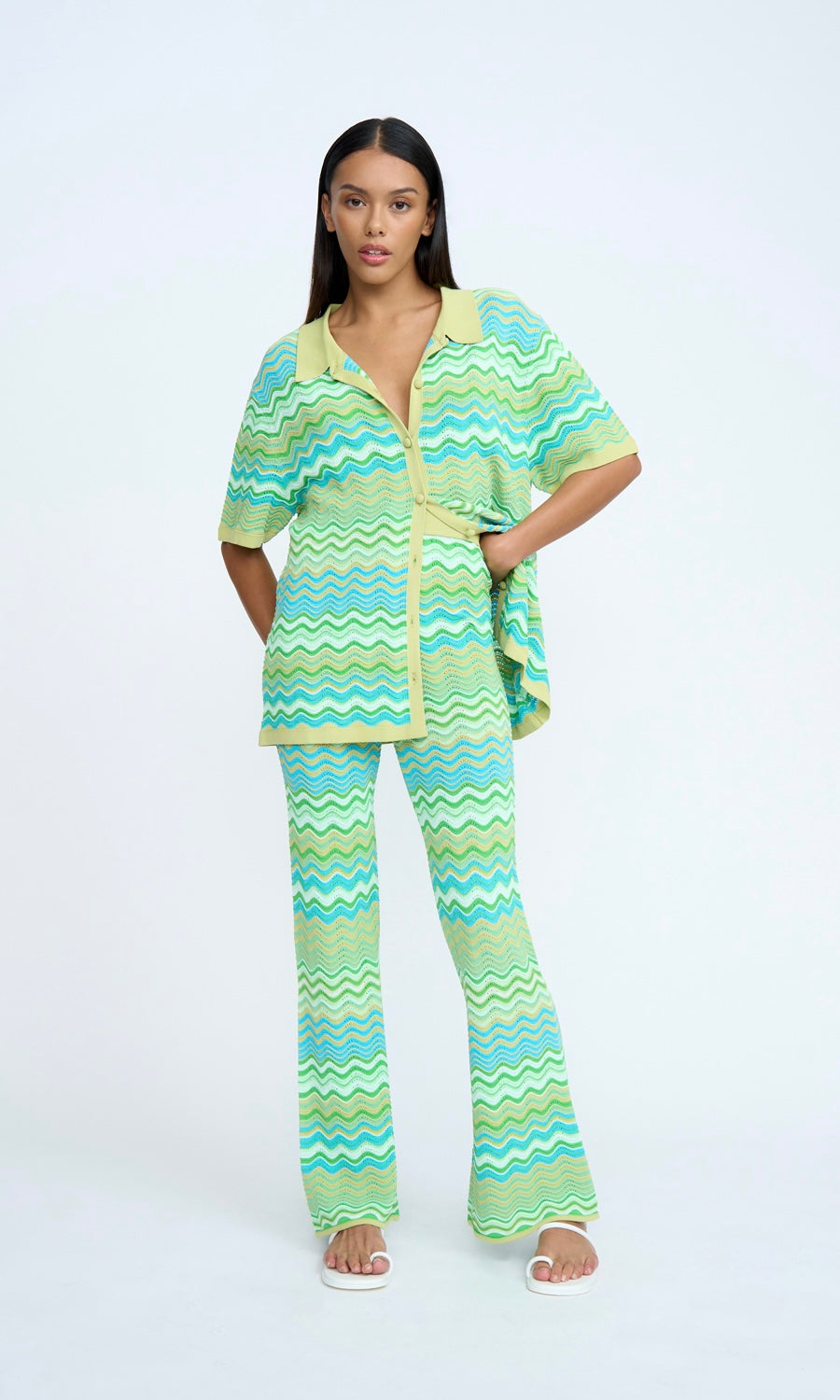 By Johnny Ripple Stripe Knit Pant In Green Multi