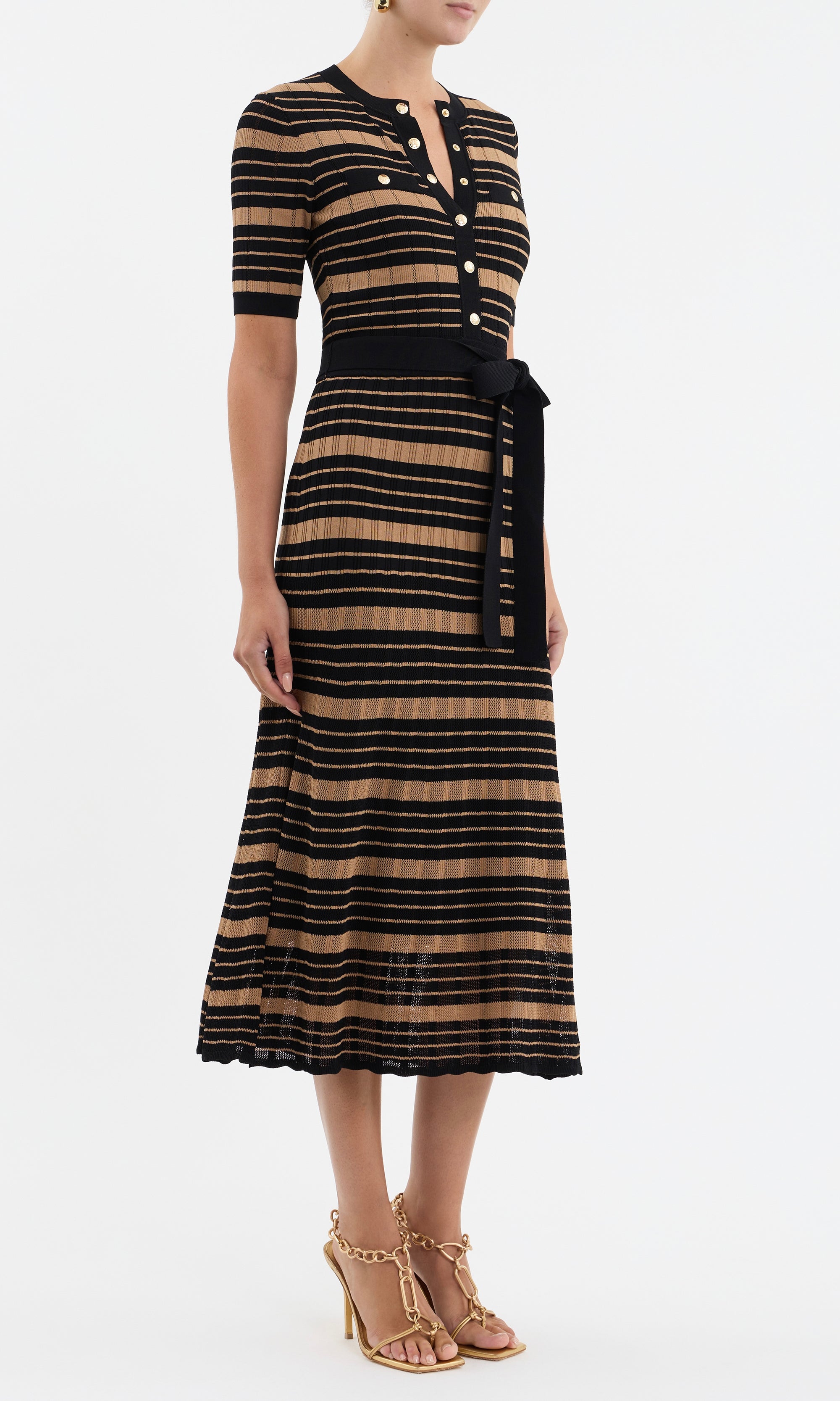 Rebecca Vallance Rivoli Knit Midi Dress In Black/Brown Stripe