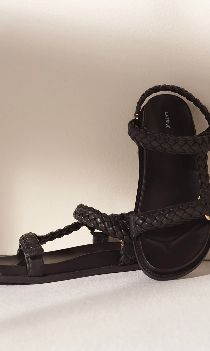 La Tribe Elke Braided Sandal In Black