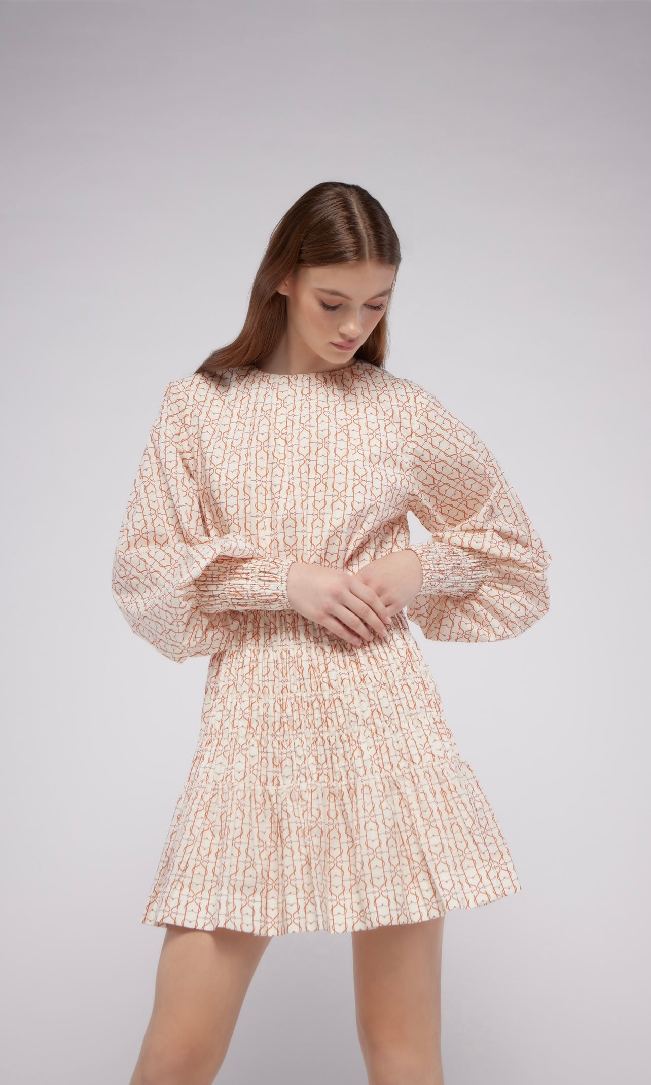 Sunset Lover Marcel Long Sleeve Mini Dress In Cream Print