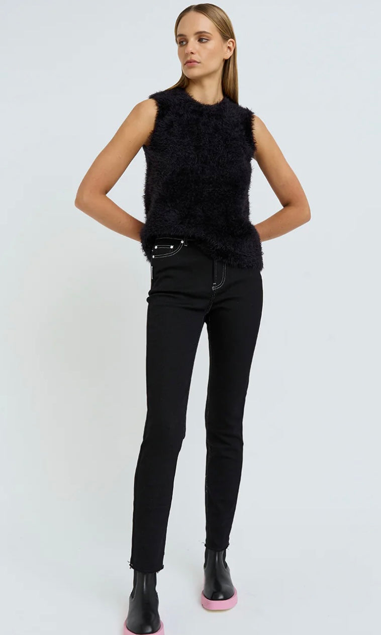 By Johnny Fluff Knit Top In Black