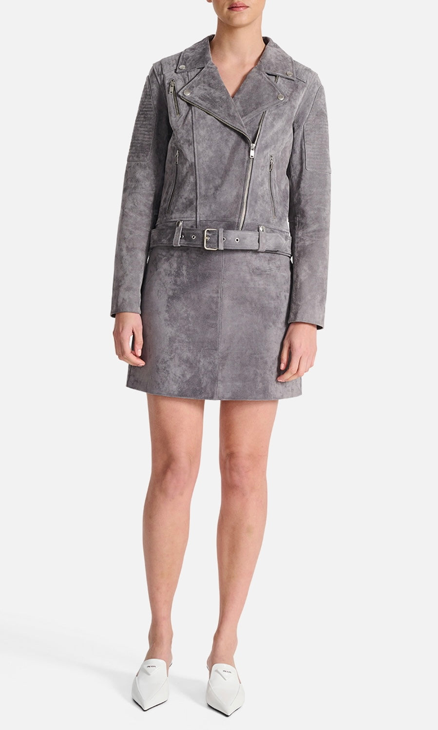 Ena Pelly Classic Suede Biker Jacket In Charcoal